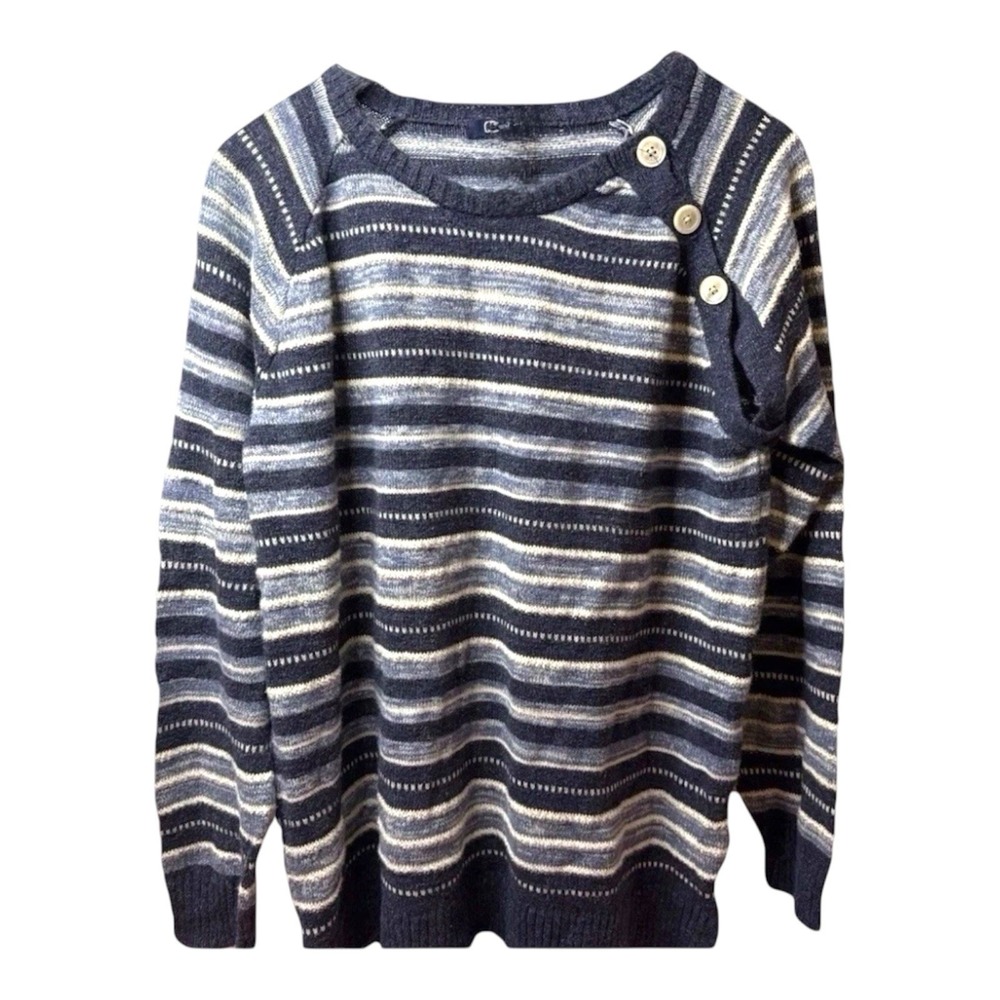 Chaps Women's XL Striped Cotton Sweater Blue White Crewneck Long Sleeve Pullover